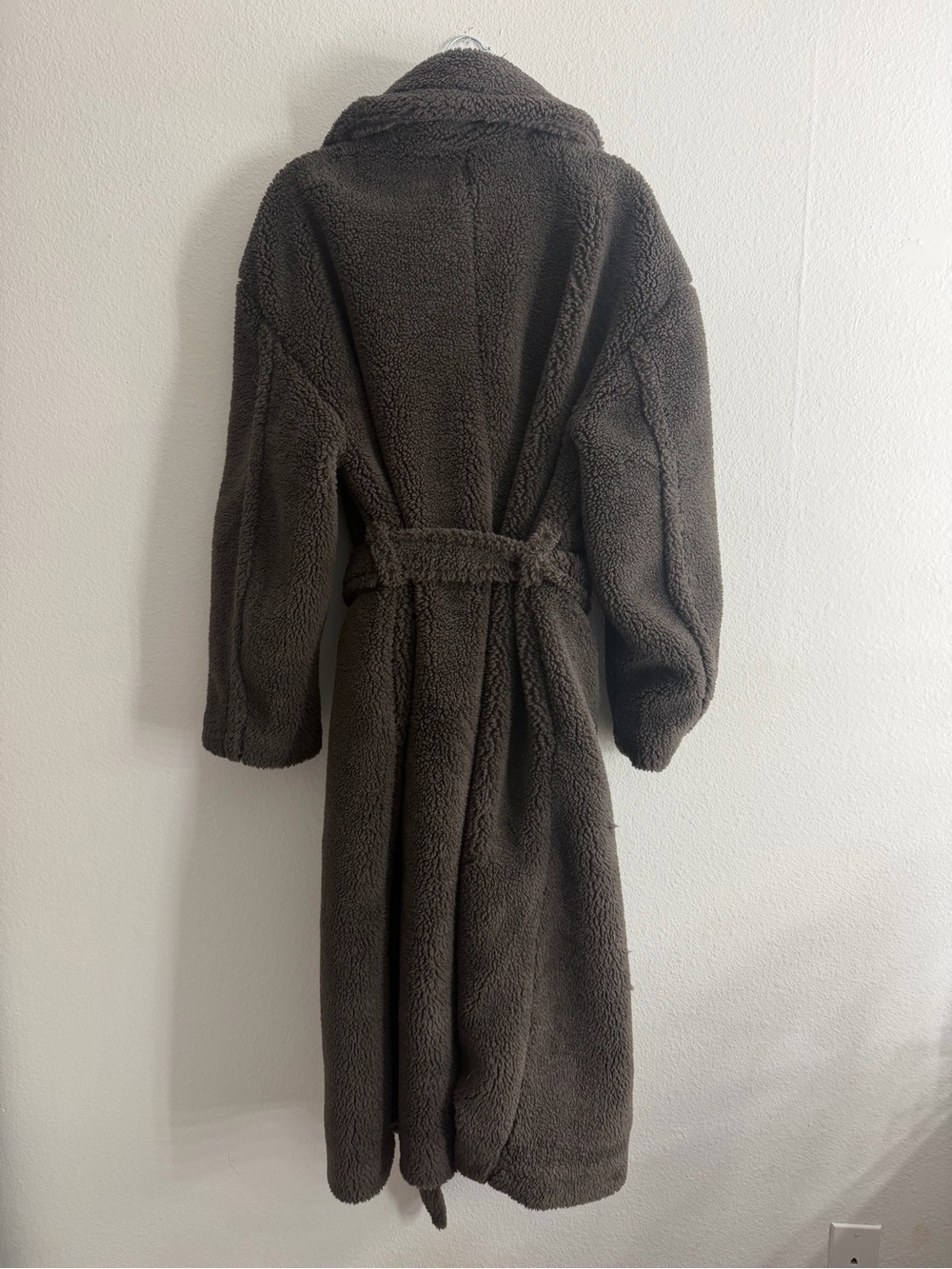 GAP Women's Charcoal Grey Teddy Sherpa Jacket Belted Long Winter Coat Size XL - Picture 3 of 5